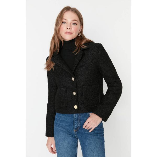 Trendyol Trendyol Black Gold Button Detailed Boucle Coat