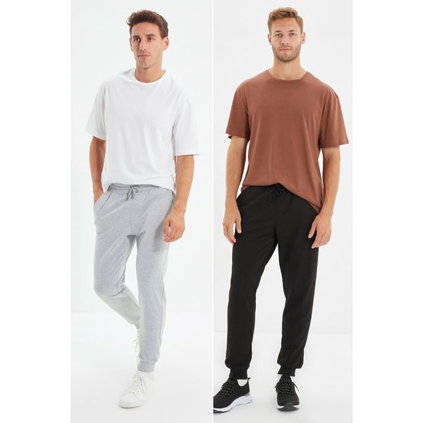 Trendyol Trendyol Black-Grey Men Regular Fit Elastic Leg Basic 2-Pack Sweatpants