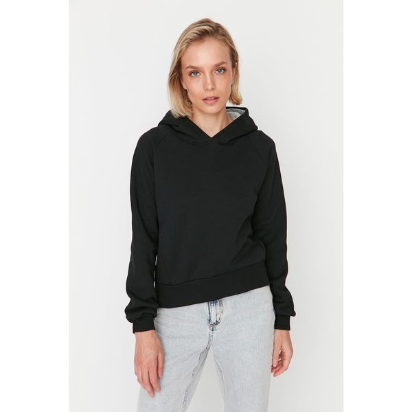 Trendyol Trendyol Black Hooded Basic Fleece Knitted Sweatshirt