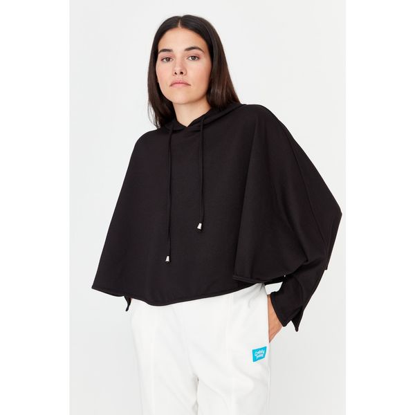 Trendyol Trendyol Black Hooded Bat Sleeve Knitted Sweatshirt