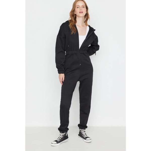 Trendyol Trendyol Black Hooded Loose Velvet Knitted Jumpsuit