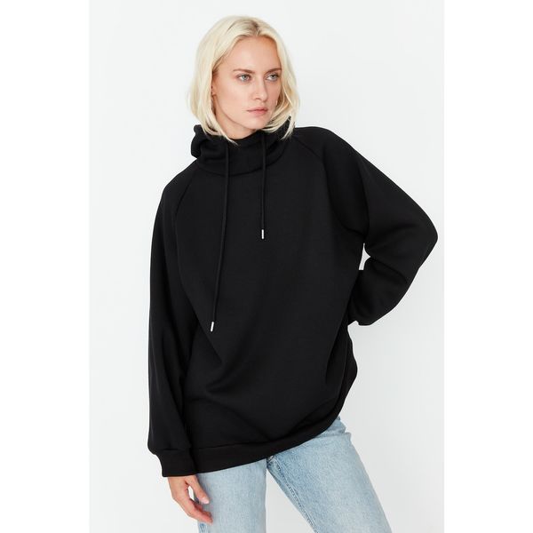 Trendyol Trendyol Black Hooded Oversize Raised Knitted Sweatshirt