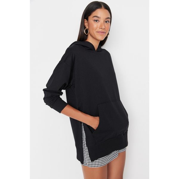 Trendyol Trendyol Black Hooded Oversize Slim Knitted Sweatshirt