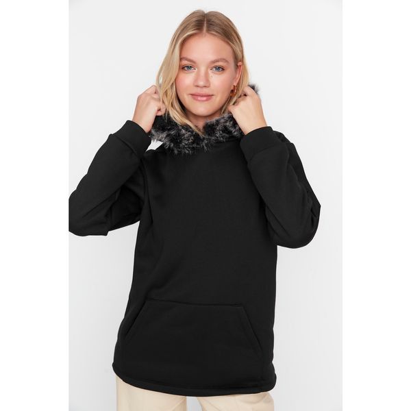 Trendyol Trendyol Black Loose Hoodie Raised Sports Sweatshirt