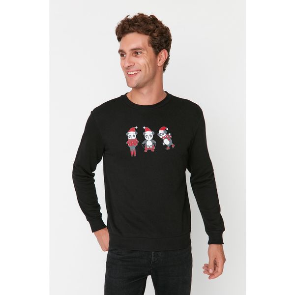 Trendyol Trendyol Black Men Regular Fit Crew Neck Christmas Theme Printed Sweatshirt