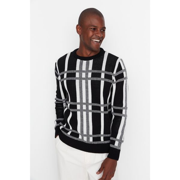 Trendyol Trendyol Black Men Regular Fit Crew Neck Line Detailed Knitwear Sweater