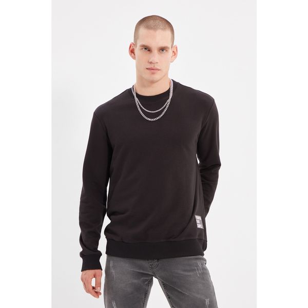 Trendyol Trendyol Black Men's Crew Neck Regular Fit Sweatshirt with Slogan Label