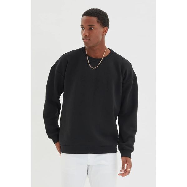 Trendyol Trendyol Black Men's Oversize Crew Neck Long Sleeve Printed Sweatshirt