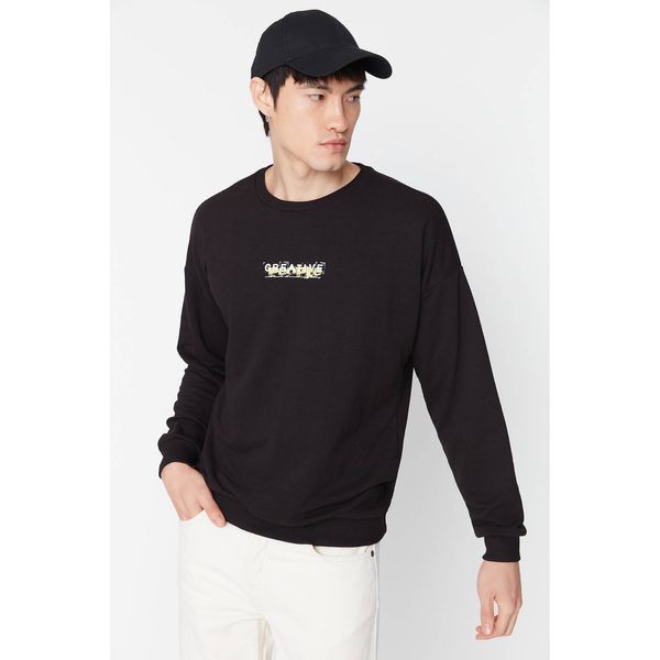 Trendyol Trendyol Black Men's Oversize Fit Crew Neck Printed Cotton Sweatshirt