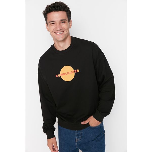 Trendyol Trendyol Black Men's Oversize Fit Crew Neck Printed Long Sleeve Sweatshirt