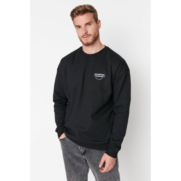 Trendyol Trendyol Black Men's Oversize Fit Crew Neck Printed Sweatshirt