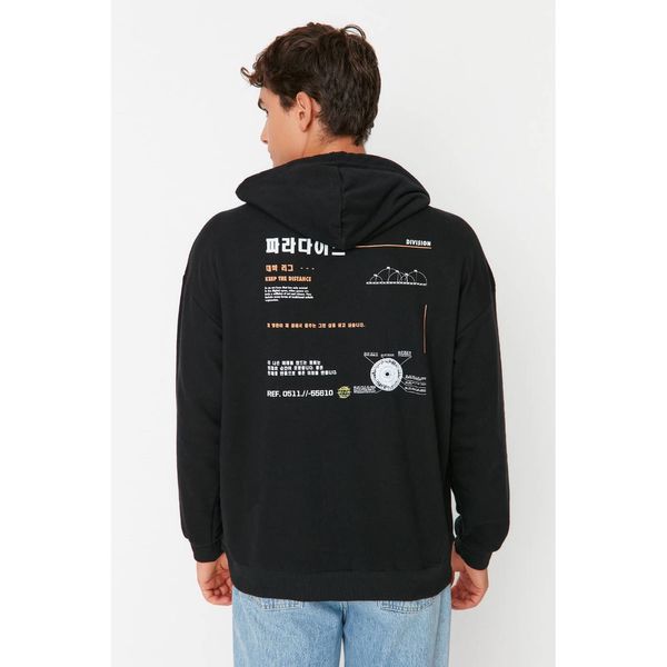 Trendyol Trendyol Black Men's Oversize Fit Hooded Long Sleeve Back Printed Sweatshirt