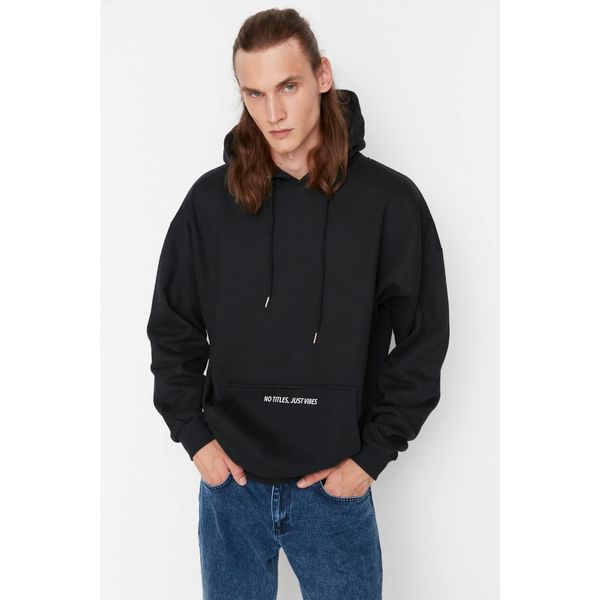 Trendyol Trendyol Black Men's Oversize Fit Hoodie Printed Sweatshirt