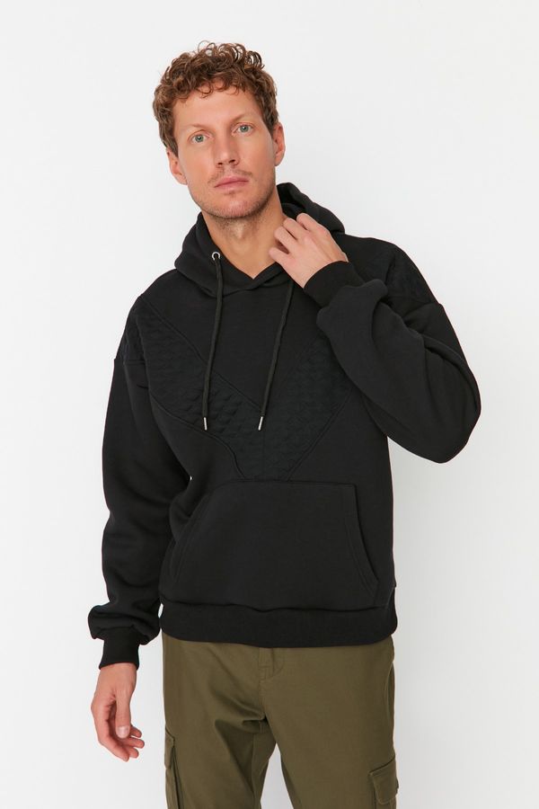 Trendyol Trendyol Black Men's Oversize Fit Long Sleeve Hooded Paneled Sweatshirt