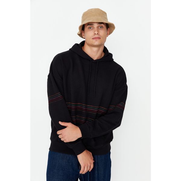 Trendyol Trendyol Black Men's Oversize Fit Long Sleeve Hooded Stitching Detail Sweatshirt
