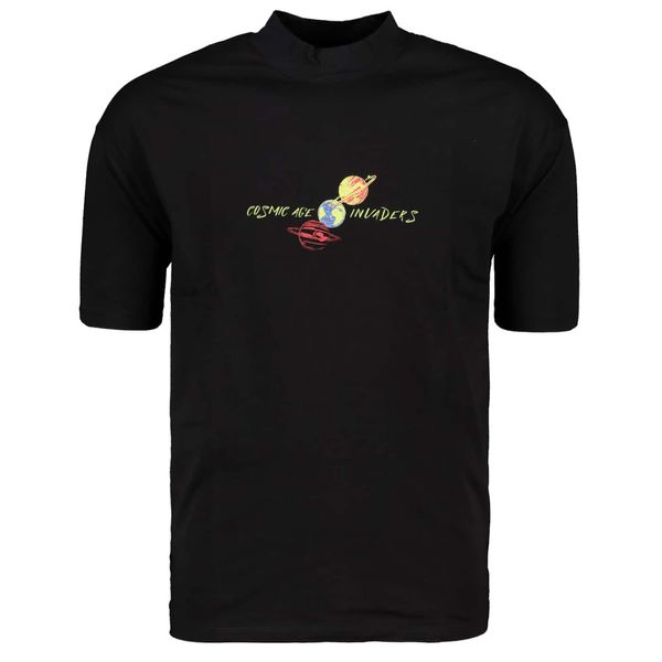 Trendyol Trendyol Black Men's Regular Fit Right Collar Printed Short Sleeve T-Shirt