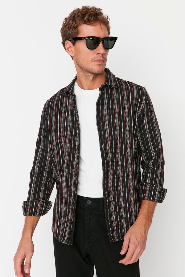Trendyol Trendyol Black Men's Regular Fit Striped Pocketless Shirt