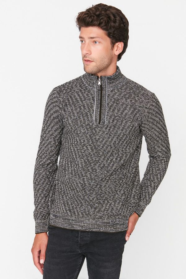 Trendyol Trendyol Black Men's Slim Fit Half Turtleneck Zippered Knitwear Sweater