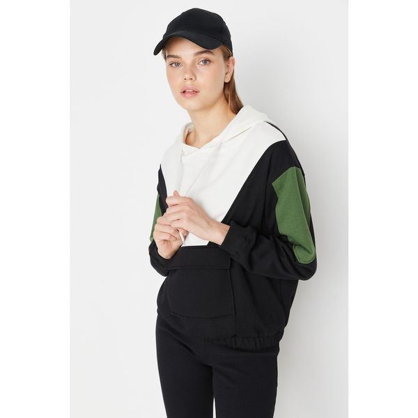 Trendyol Trendyol Black Oversize Kangaroo Pocket Hooded Slim Sports Sweatshirt