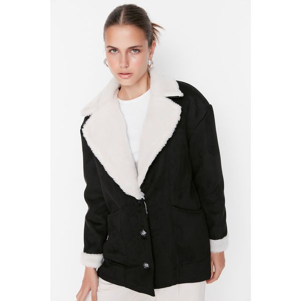 Trendyol Trendyol Black Oversize Plush Detailed Coat