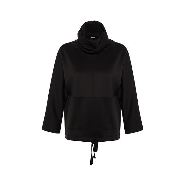 Trendyol Trendyol Black Oversize Stand Up Collar and Drawstring Detail Scuba Sports Sweatshirt