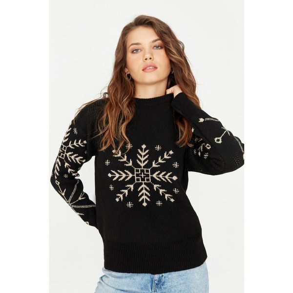 Trendyol Trendyol Black Patterned Crew Neck Knitwear Sweater