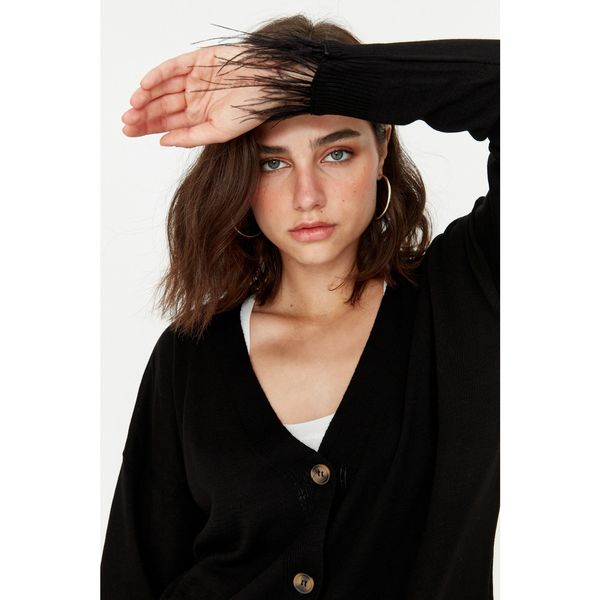 Trendyol Trendyol Black Plush Detailed Knitwear Cardigan