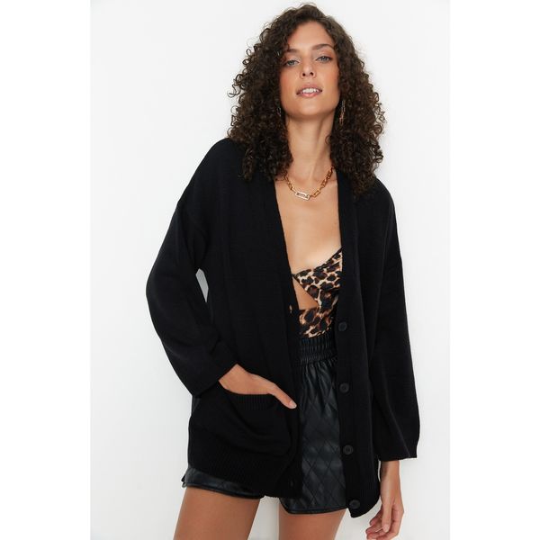 Trendyol Trendyol Black Pocket Detailed Knitwear Cardigan