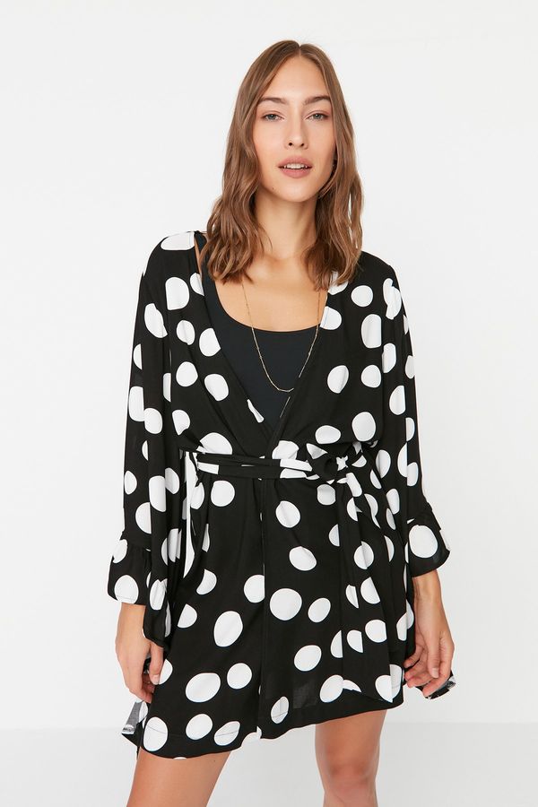 Trendyol Trendyol Black Polka Dot Ruffle Viscose Kimono&Caftan