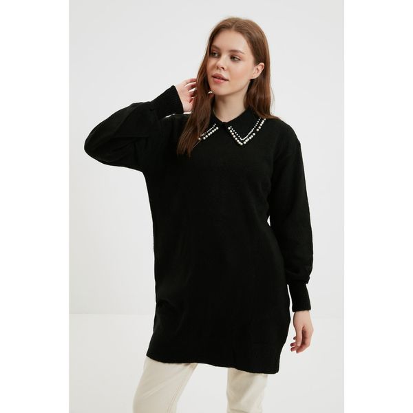 Trendyol Trendyol Black Polo Collar Pearl Detailed Knitwear Sweater