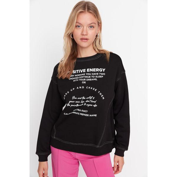 Trendyol Trendyol Black Printed Loose Raised Knitted Sweatshirt