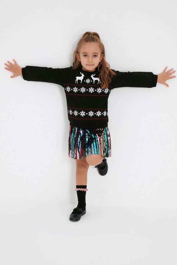 Trendyol Trendyol Black Printed Unisex Knitted Slim Sweatshirt Christmas Themed