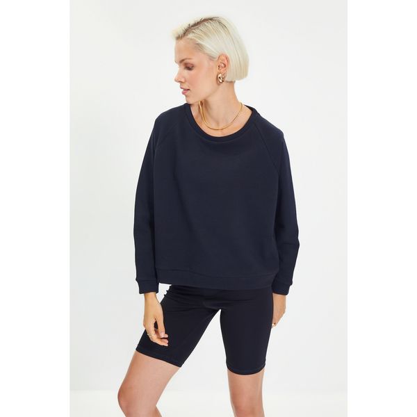 Trendyol Trendyol Black Raglan Sleeve Basic Knitted Slim Sweatshirt