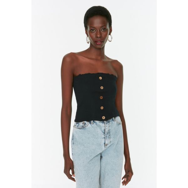 Trendyol Trendyol Black Ribbed and Buttoned Crop Knitted Blouse