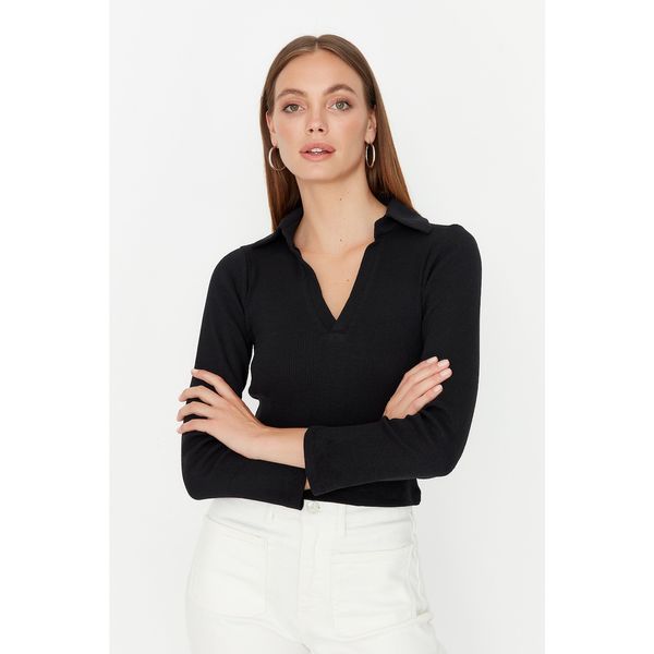 Trendyol Trendyol Black Ribbed Fitted Knitted Blouse
