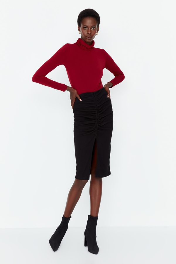 Trendyol Trendyol Black Ribbed Midi Knitted Skirt