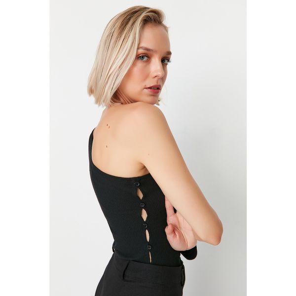 Trendyol Trendyol Black Ribbed Snap Fastener Side Decollete Knitted Body