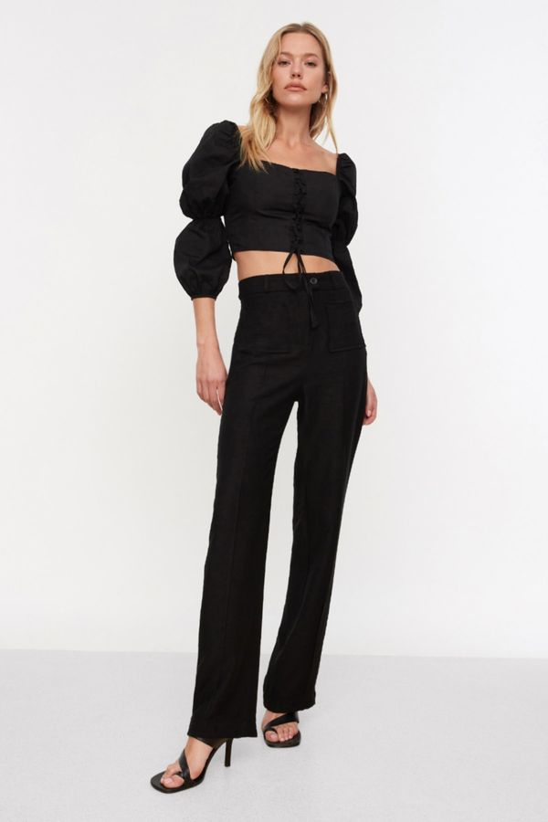 Trendyol Trendyol Black Ribbed Stitched Trousers