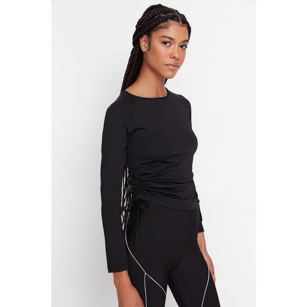 Trendyol Trendyol Black Ruffle Detailed Diving Fabric Fitted Knitted Sports Blouse