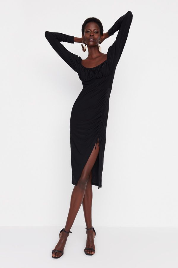 Trendyol Trendyol Black Ruffle Detailed Knitted Dress