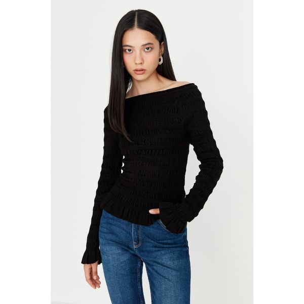 Trendyol Trendyol Black Ruffle Detailed Knitwear Sweater