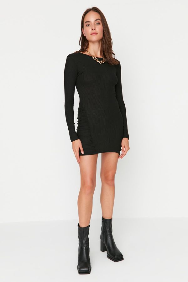 Trendyol Trendyol Black Ruffle Detailed Mini Knitted Dress