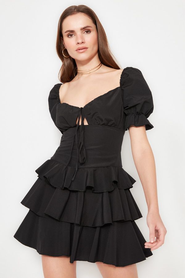 Trendyol Trendyol Black Ruffle Detailed Poplin Dress