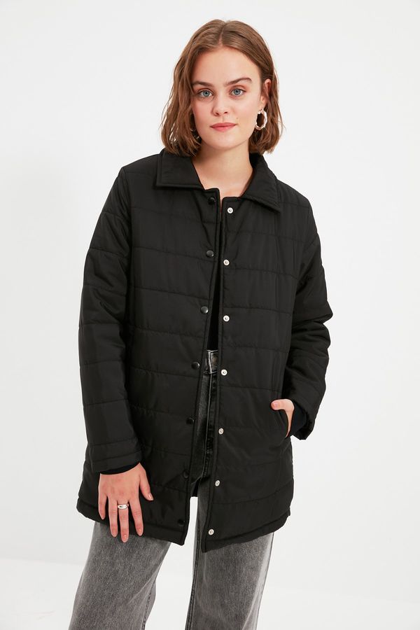 Trendyol Trendyol Black Shirt Collar Quilted Snap Puffer Inflatable Seasonal Coat