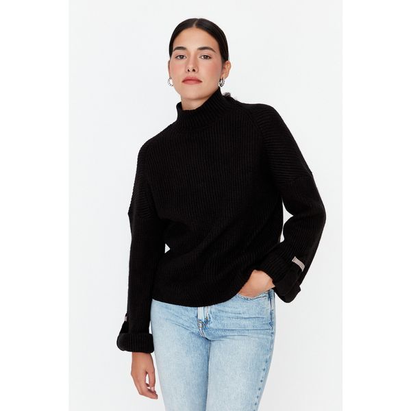 Trendyol Trendyol Black Sleeve Detailed Knitwear Sweater