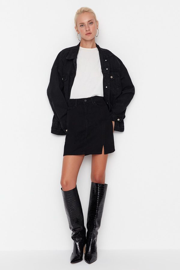 Trendyol Trendyol Black Slit Mini Denim Skirt