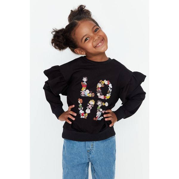 Trendyol Trendyol Black Snoopy Licensed Crew Neck Girl Knitted Sweatshirt