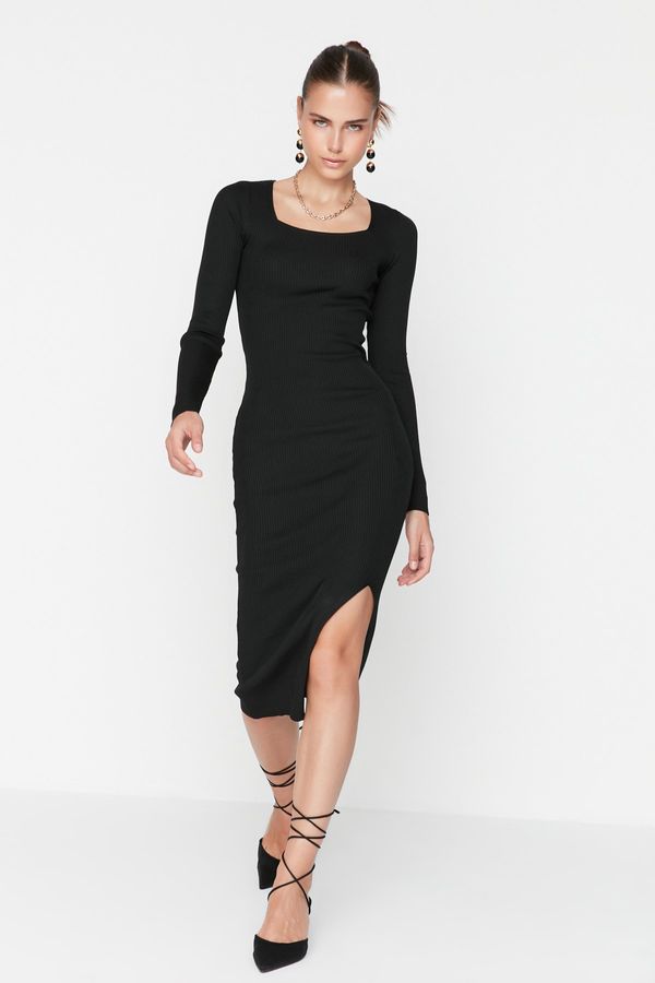 Trendyol Trendyol Black Square Neck Slit Knitwear Dress