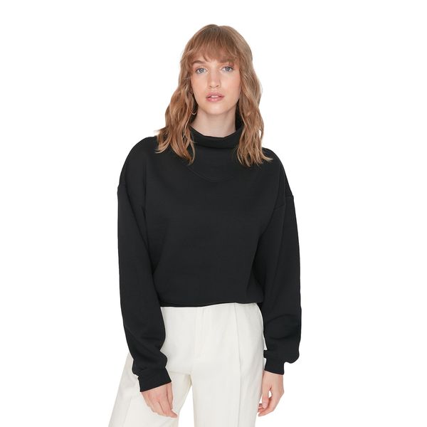 Trendyol Trendyol Black Stand Up Collar Basic Fleece Knitted Sweatshirt