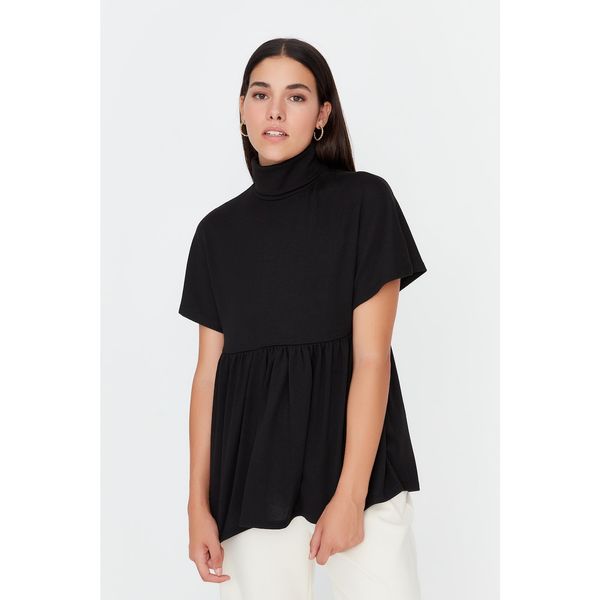 Trendyol Trendyol Black Stand Up Collar Loose Fit Knitted Blouse